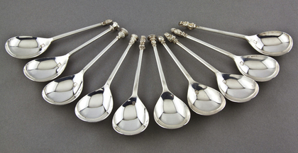Silver Jubilee 16th Century Knop End Spoons (Set of 10) - Seal Tops, Lion Sejant, Maidenhead, Wrythen, Pudsey